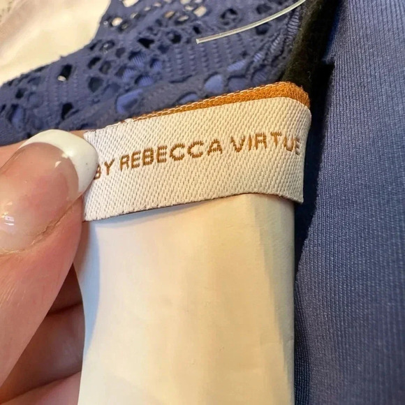 Becca Rebecca Virtue Navy Crochet Halter Top Swimsuit Tankini Size 0X 14/16 - Picture 8 of 10